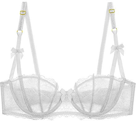 Sexy Code 1701 Women's Lumiere Lace Unlined Balconette Demi-Cup Underwire Sheer Bra