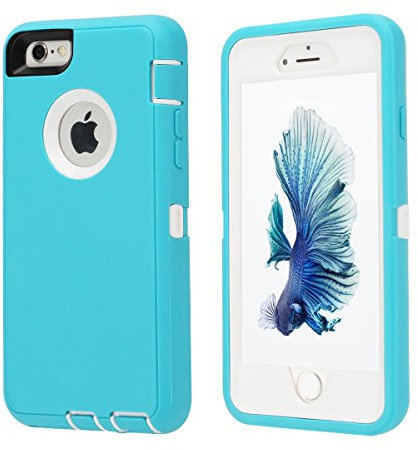 smartelf Case for iPhone 6/6s Heavy Duty With Built-in Screen Protector Shockproof Dust Drop Proof Protective Cover Hard Shell for Apple iPhone 6/6s 4.7 inch-Blue/White