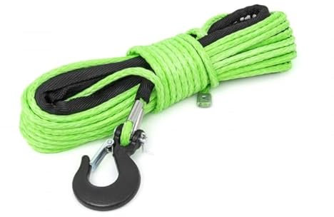 Rough Country Grünes synthetisches UTV/ATV-Seilwinde Seil | Gabelkopfhaken | Schutzhülle | 15 m | 3,2 kg | RS142