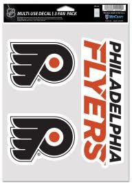 NHL Philadelphia Flyers Aufkleber, vielseitig einsetzbar, 3 Stück, Teamfarben, Einheitsgröße