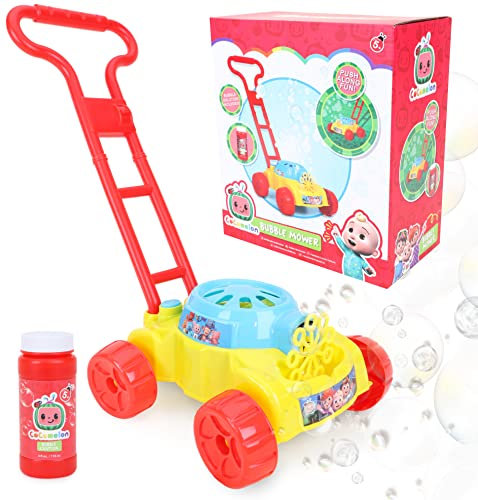 Toyland® Cocomelon Lawn Bubble Mower - Push Along Toy Lawnmower With Bubble Machine - Battery Operated - Outdoor Toys & Garden Play - Bubble Toys