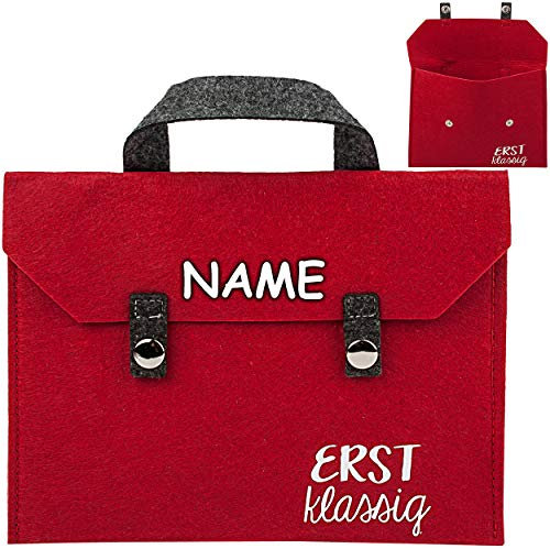 kleine Filz Tasche - Erst klassig - inkl. Name - ideal als Geldgeschenk & für Glückwünsche zum Schulanfang - Geschenk Glückwunschkarte/Tischdeko - Stoff Sch..