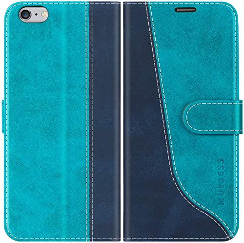 Mulbess für iPhone 6S Plus/iPhone 6 Plus Hülle, Handyülle Leder mit Kartenfach, Klapphülle mit Magnetverschluss, Flip Case Etui Handytasche Schutzhülle, Stilvoll Mint Blau