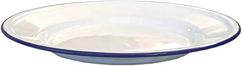 ecasashop Piatto Acciaio Smalto Bianco Bordo Blu 24cm Piatto da Pranzo Servizio da tavola Cucina (12)