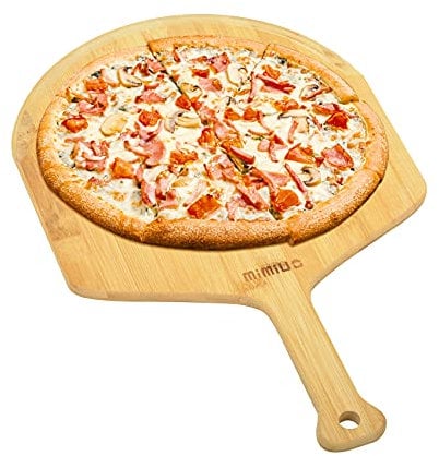 Mimiuo Pelle à Pizza en bambou, 29,5cm Spatule à pizza/planche à pizza avec bord rond et poignée pour pizza et pain faits maison, utilisation au four ou au gril
