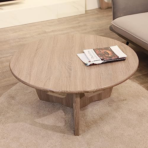 FINECASA Runder Couchtisch aus Holz, geschwungenes Bein, Möbel, Akzentcouch, Couchtisch für Wohnzimmer, runder Holztisch, 91,4 x 45,7 cm, Natur
