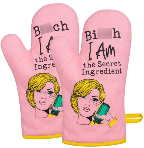 Miracu Guante de horno, divertidos guantes de cocina para horno, accesorios de cocina rosados, regalos de inauguración de la casa para mujeres, regalos de inauguración de la casa, nuevo hogar,