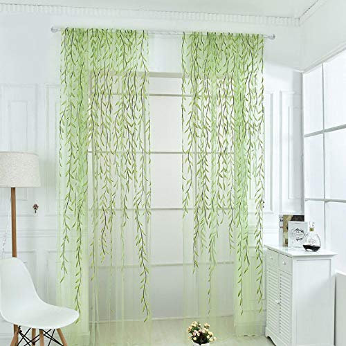 Tonsee Transparent Voile Gardinen Mode Patchwork Streifen Durchsichtig Vorhänge mit Ösen für Wohnzimmer Schals Schlafzimmer Vorhänge Kinderzimmer Dekoschals 1 PCS,270cm x 100cm (Style2-Grün)
