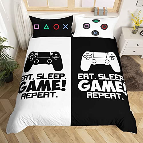 Modern Spiele Thema Bettbezug Set für Jungen Kinder Gamepad Videospiel Bettwäsche Weiß Schwarz Männer Frauen Paare Doker Bettwäsche Set 135x200cm Einfach Sanft Atmungsaktiv Mikrofaser 2Stücke