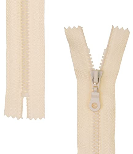 Nicht teilbarer Reißverschluss, 2 Stück, 35 cm Schienenlänge, in Beige, #3 RV Größe, 4,5 mm Schienenbreite, 30 mm Bandbreite, Ersatz Reissverschluss Kunststoff, Kunststoffreissverschluss # 3 Grösse