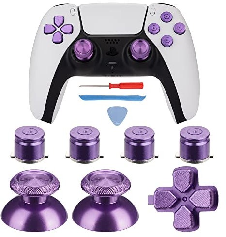 Avericht ABXY-Tasten, Dpad, Thumbsticks für PS5-Controller, Metall-Aluminium-Aktionstasten & Dpad & Analog-Stick, Ersatz-Kit für PS5-Controller (Metall, Violett)