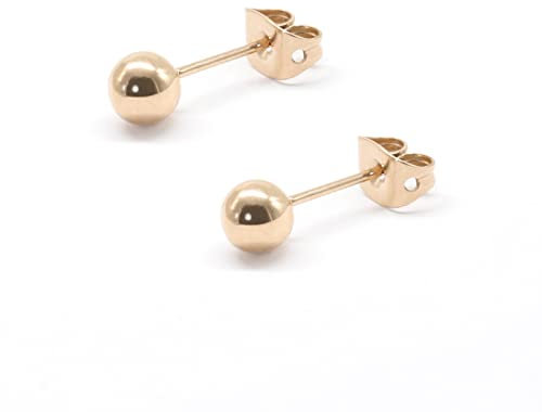 Artskin Women Stud Earrings Girls Titanium Earrings Hypoallergenic Classic 3mm Rose Gold Plated Round Ball Men Earrings for Sensitive Ears