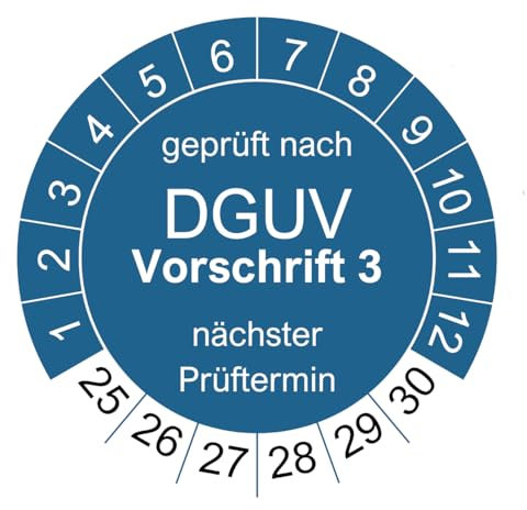 100 Prüfplaketten für DGUV V3 Vorschrift 3 - Ø 30mm - 2025-2030 - nachhaltig - blau - 2024 nächste Prüfung (100 Stück, blau)