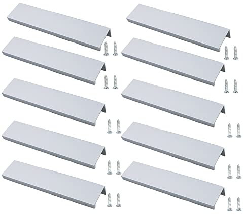 JNRFTY 10 Stück Silber Griffe Versteckt Modernes Möbelgriffe Küchengriffe Griffe schubladengriffe Aluminium Mit 20 Schrauben Küche Griffe Lochmitte 128MM