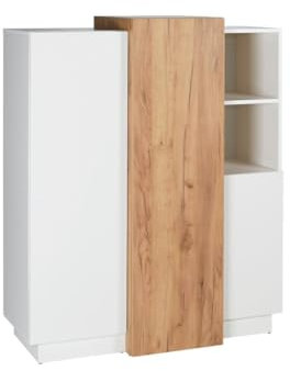 Vente-unique - Buffet Haut FRANCOLI - 3 Portes et 2 niches - Blanc et chêne