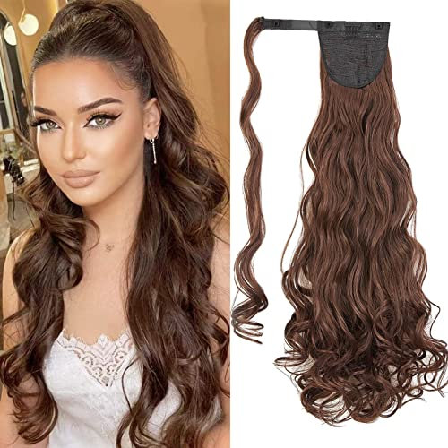 Gairyan Ponytail Extension Gewellt 60cm Gewickelt Haarverlängerung Zopf Pferdeschwanz Haarteil Zopf Extensions Lockige Lang Kunsthaar Zopf Haarteil Synthetik Haare (Dunkelbraun & Dunkels Auburn)
