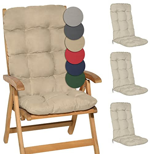 Beautissu 4er Set Hochlehner Auflagen 120x50x8cm - Sitzpolster Set für Gartenstühle Outdoor Stuhlkissen hoch – Gartenstuhlauflage für Hochlehner in Natur - Flair HL