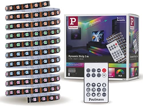 Paulmann 78887 LED Stripe Dynamic Set, Dynamic Rainbow RGB IP20 12V DC incl. 1x5 Watt dimmbar Lichtband Weiß Kunststoff, Kunststoff, Weiß, 3m