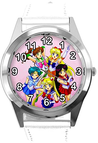 TAPORT Weiße runde Uhr aus Leder für Manga-Fans, weiß, Gurt