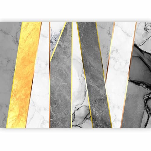 murando - Papier peint panoramique artistique 250x175 cm - Revêtement mural décoration salon - Design moderne - Marron blanc jaune - Chambre abstraction rayures rayures marbre or f-A-10041-a-b
