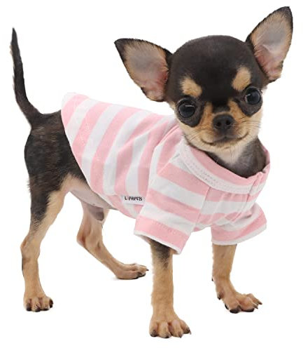 LOPHIPETS 100% Cotton Striped Dog Tee Shirt for Small Dogs Teacup Chihuahua Yorkie Puppy Clothes Tank Tee-Pink and White Strips/XS
