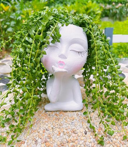EylbKey AirKiss Lot de 1 pot de fleurs en forme de visage pour plantes grasses, plantes succulentes, pots de cactus en résine, pot de fleurs drôle et mignon, blanc