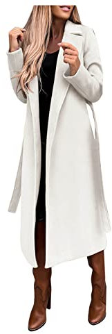 Damen Faux Wollmantel Bluse Dünner Mantel Trench Lange Jacke Damen Schlanker Langer Gürtel Elegante Mäntel Outwear Mantel Damen Mit Kunstfell