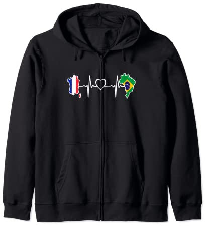 Brésil Heartbeat France Drapeau Brésil Sweat à Capuche