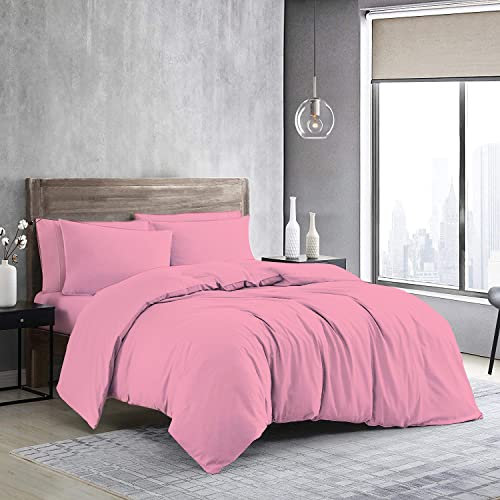 MistyMorning Set copripiumino in tinta unita, morbido e di alta qualità, in cotone egiziano a 200 fili, colore rosa, super king size