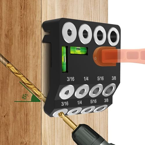 Drill Guide,30 45 90 Angled Drill Guide Jig with 2 Torpedo Level 4 Sizes Drill Hole Guide Jig Use on Flat Surfaces, Round Parts, and Corners Angled Straight Hole(Grey)