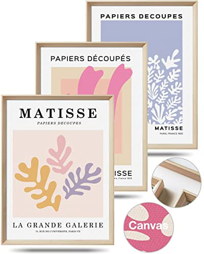 UPWOIGH Framed Wall Art(No Plexiglass), Henri Matisse Canvas Wall Art, 30x40cm Mid Century Gallery Wood Bohemia Wall Decor Prints Artworks for Living Room Bedroom, Plant Neutral Wall Decor Set of 3