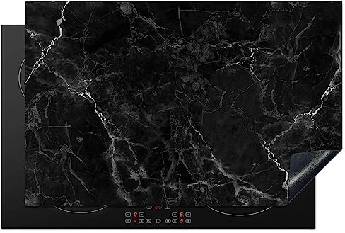 KitchenYeah© Induction Hob Cover Protector Mat 20.5x31.5 / 80x52 cm Kitchen Universal Ceramic Covers for Electric Cookers Vinyl Marble - Black - White - Texture - Marble Look