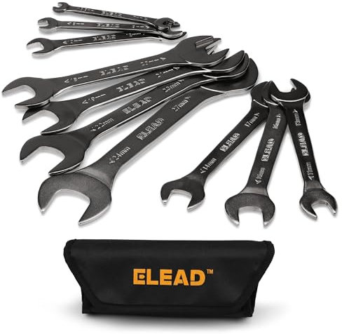 ELEAD Superdünnes Maulschlüssel-Set, 10-teilig, metrisch, 5,5–27 mm, vernickelt, schlankes Design mit aufrollbarer Tasche, 5,5, 7, 8, 9, 10, 11, 12, 13, 14, 15, 16, 17, 18, 19, 20, 21, 22, 23, 24, 27