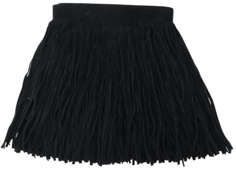 Yalulu 2 Meter Wildleder Fransen Band, Faux Wildleder Quasten Fransen Fransenborte, Quaste Fransen-Borten Bänder zum Nähen Apparel Dekoband (Schwarz)