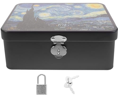Vintage Decorative Tinplate Storage Box with Lock Portable Container for Jewelry Keepsakes Sturdy Desktop Holder with Lid