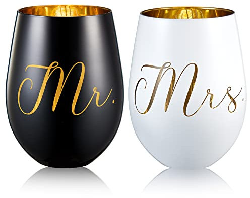 xilaxila Weingläser mit Aufschrift Mr and Mrs - Coole Verlobungsgeschenke, Hochzeitsgeschenke für Paare, Braut und Bräutigam, für Sie und Ihn, Brautparty-Geschenke für zukünftige Braut (MR und MRS)