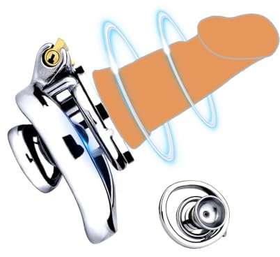 QgLust Herren Edelstahl Keuschheitsgürtel Gefälscht Penis Silikon Dildo Peniskäfig Set CB Käfig Metall KG Klein Keuschheit Keuschheitskäfig SM Mann Bondage Extrem