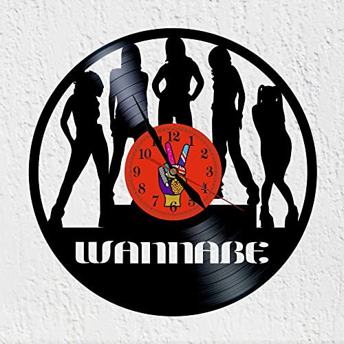 VINY WOODY Wanduhr mit Vinyl-Scheibe, Motiv Gruppierung von Mädchen, Musik, Pop 90s