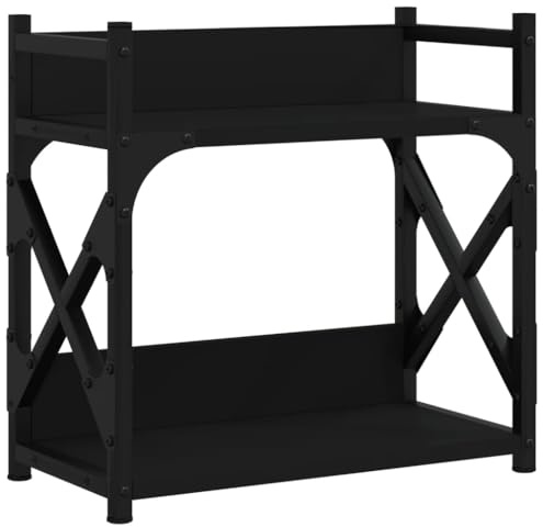 vidaXL Druckerständer, Druckerregal mit 2 Ablagen, Druckertisch Ständer mit verstellbaren Beinen, Schreibtischaufsatz Druckerhalter, Schwarz Holzwerkstoff