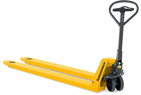 Jungheinrich Hubwagen AM mit Schnellhub bis 120 kg | 3.000 kg Tragkraft | 1.220 mm Gabellänge | Lenkrad/Gabelrolle aus robustem Polyurethan | Tandem-Gabelrollen | Palettenhubwagen