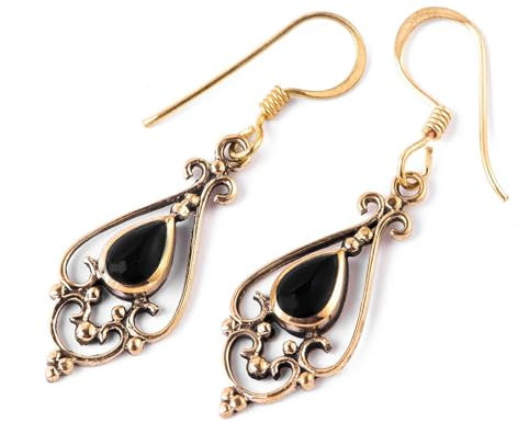 WINDALF Damen Ohrhänger VENUS 3.9 cm Schwarzer Onyx Bronze