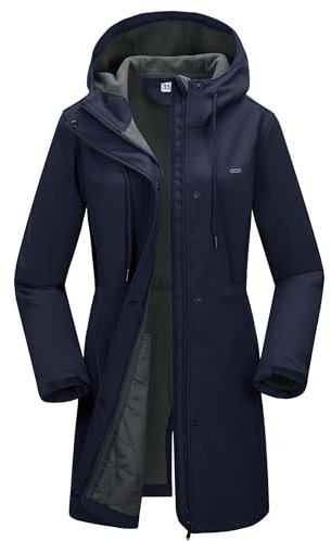 33,000ft Veste softshell légère avec capuche - Veste fonctionnelle pour femme - Doublure polaire - Coupe-vent respirant - Manteau long à capuche pour la randonnée, noir foncé, XXL