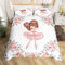Girls Ballet Bedding Set Double Size for Kids, Ballerina Duvet Cover Bedroom Decor Cute Little Dancer Comforter Cover Girly Rose Flowers Print Bedspread Cover, Pink White Gray, 2 Pillowcases