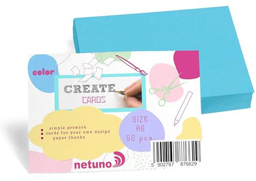 Netuno 50 Stück Bristol-Karton Blau DIN A6 10,5 x 14,8 cm 250g blaue Karteikarten blanko Karten zum Basteln Selbstgestalten Tonkarton Bastelpapier dick Bastelkarton Kartonpapier farbig Fotokarton