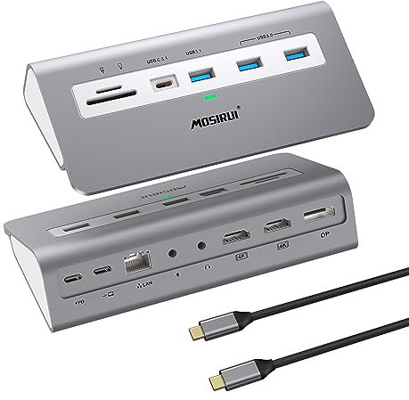 Dockingstation USB C Dual Monitor,Mosirui14-in-1Laptop Docking Station mit 2x4K HDMI/Displayport,USB C3.1 10Gbps,RJ45,100W PD,SD/TF,Docking Station für Windows&Mac OS