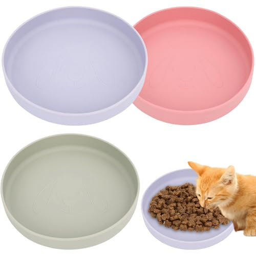 3 Stück Katzennapf, Futternapf Katze, Tricolor Katzen näpfe,18cm Silikonnapf Breit Katzen napf, für Trockenfutter und Nassfutter(Grün, Rosa, Lila)