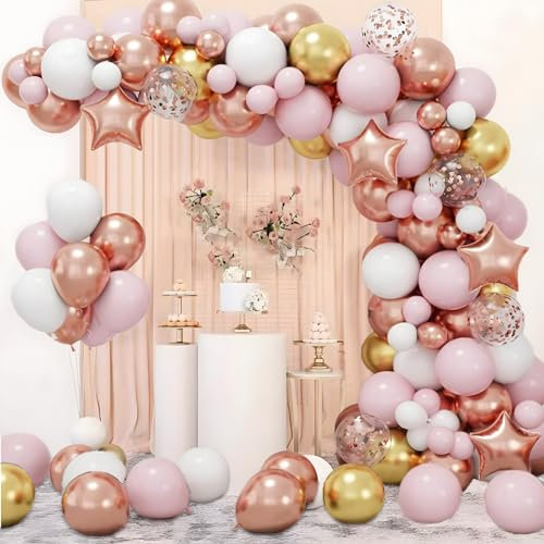 Kit Arco Palloncini Palloncini Rosa Gold, 140 Pezzi Set di Palloncini di Compleanno con Palloncini Rosa, Dorati e Bianchi per Feste di Compleanno, Baby Shower, Matrimoni, San Valentino e Altro Ancora