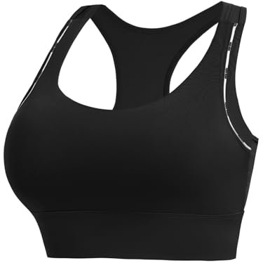 Crewhpo Sport BH Bustier Damen Push up Racerback BH Gepolstert Yoga Bra Ohne Bügel Sportbh Breite Träger Sport Top für Joggen Fitness Gym Schwarz-XL