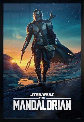 Close Up Star Wars: The Mandalorian - Gerahmtes Poster (Nightfall - Mando & Grogu - Sonnenuntergang) (Größe: 61cm x 91,5cm)