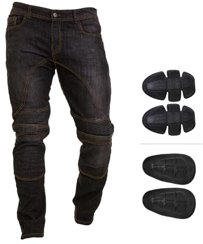 Juicy Trendz mäns motorcykel denim jeans – cykelbyxor med stretch Aramidskyddsfoder, förstärkt säkerhetsutrustning för ryttare, bekväm passform, snygg design, hållbara motorcykelbyxor, Svart, 32W X